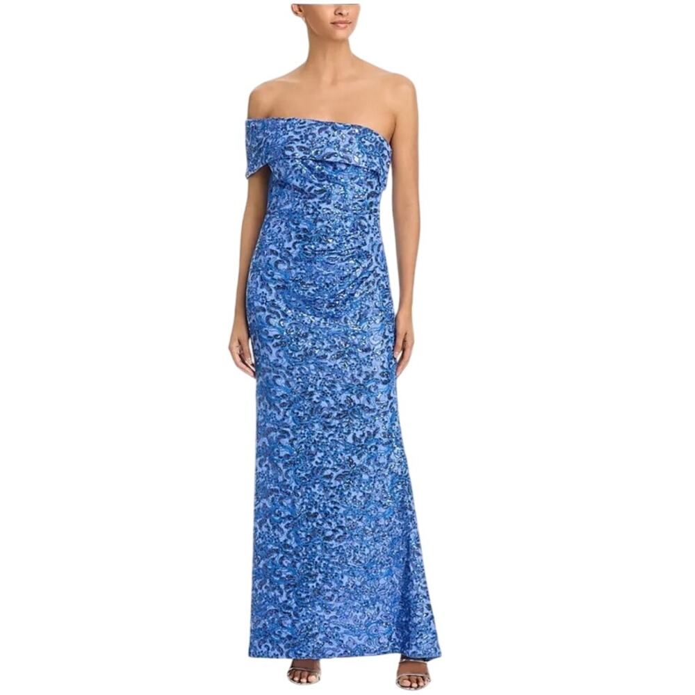 Eliza j one shoulder sequin maxi dress gown lake blue 12
